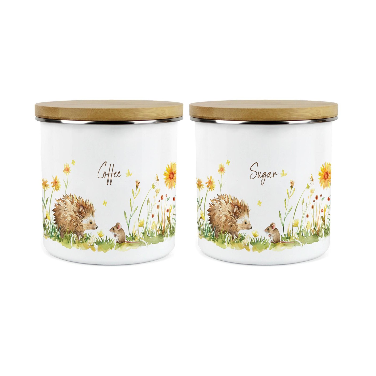 Hedgehog & Mouse Coffee and Sugar Canister Set - 1.2L Enamel Kitchen Gifts
