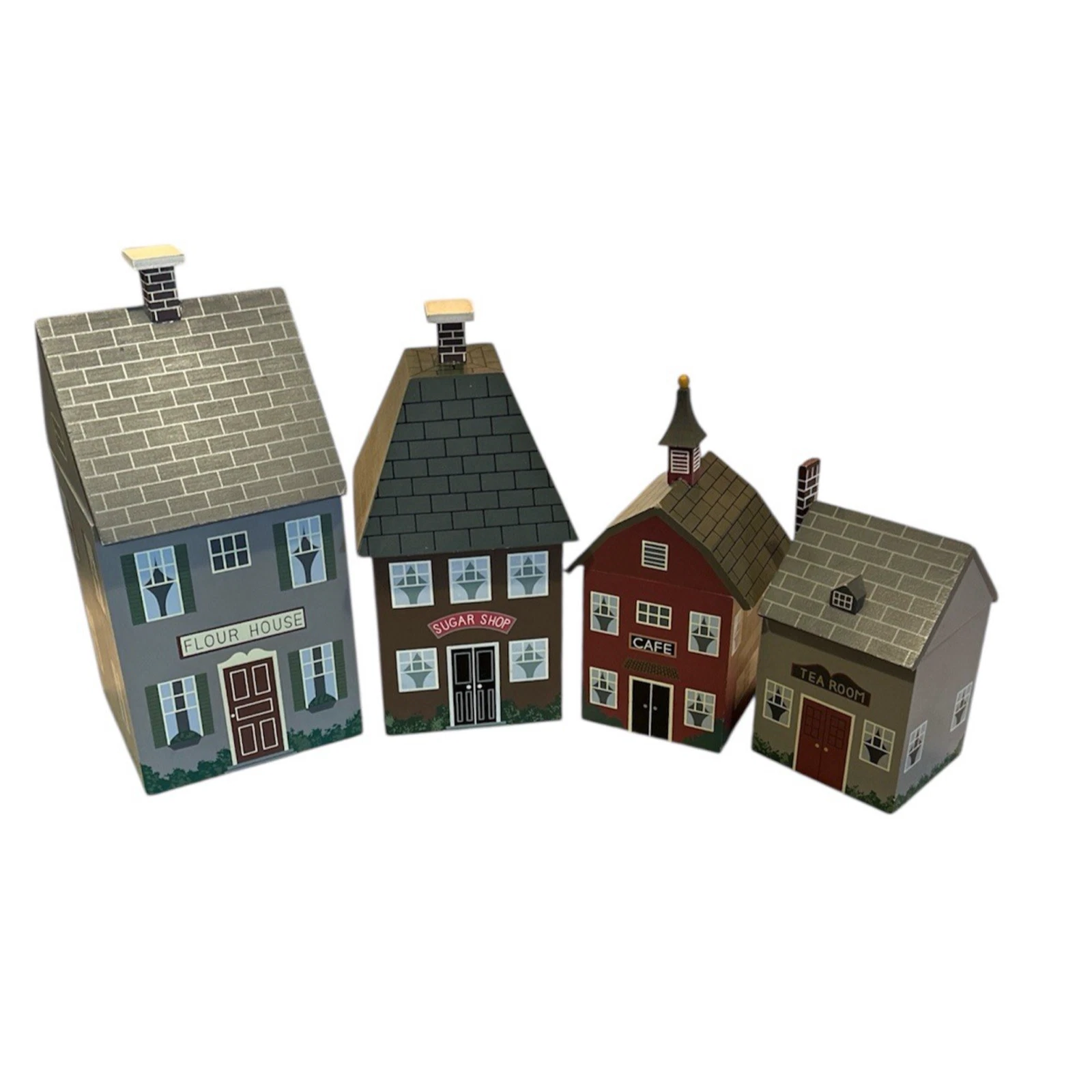 Wood House Country Cottage Canister Set w Inserts Farmhouse Old World Village