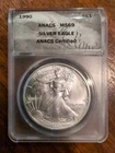 1990 $1 AMERICAN SILVER EAGLE ANACS MS69 Free Shipping