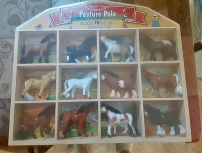 Vintage Horse Play Set and Display, Pasture Pals, 12 Furry Breeds of Horses, SEA