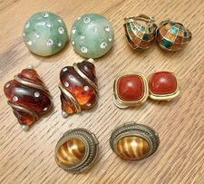 Estate Vintage Lot of 5 Clip Earrings, KJL Kenneth Jay Lane And Others.