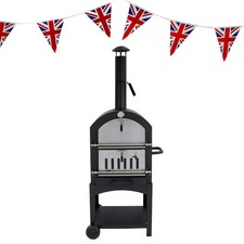 Outdoor Portable Charcoal Pizza Oven BBQ Smoker Cooker with Union Jack Flag
