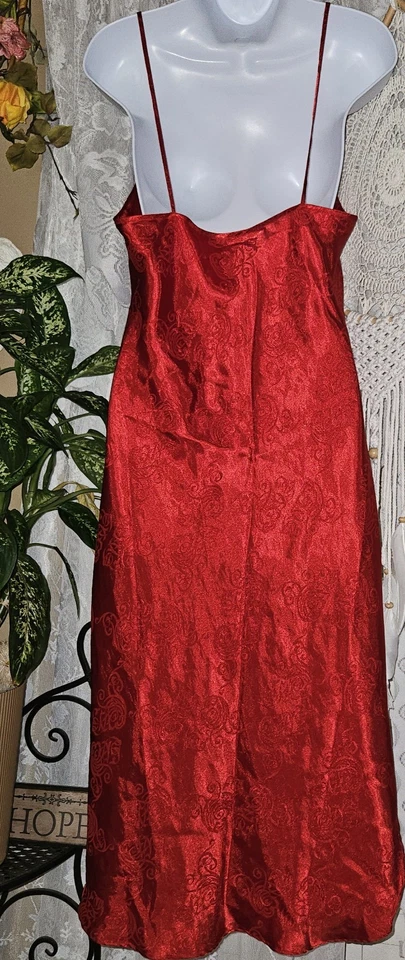 复古红色 Josie 亚洲风格懒人礼服睡衣性感长款女性丝质 Med — 第 4/4 张图片