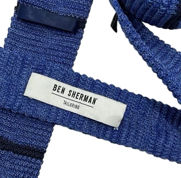 Corbata delgada de diseño de seda tejida a rayas azules Ben Sherman Foto 3 de 4