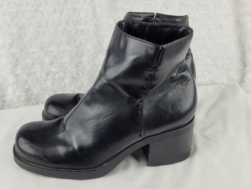 Auténticas botas al tobillo Y2K Lower East Side para mujer 9 negras punta cuadrada tacón grueso - Imagen 3 de 18