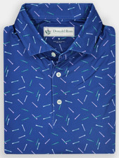 NEW Donald Ross MEDIUM Golf Tee Print Golf Polo Shirt Navy Blue Multi