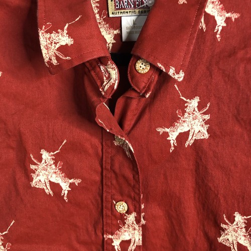 Vintage Barnfly Shirt Mens Large Red Bucking Bronco Western Ranch Rodeo - Picture 13 of 19