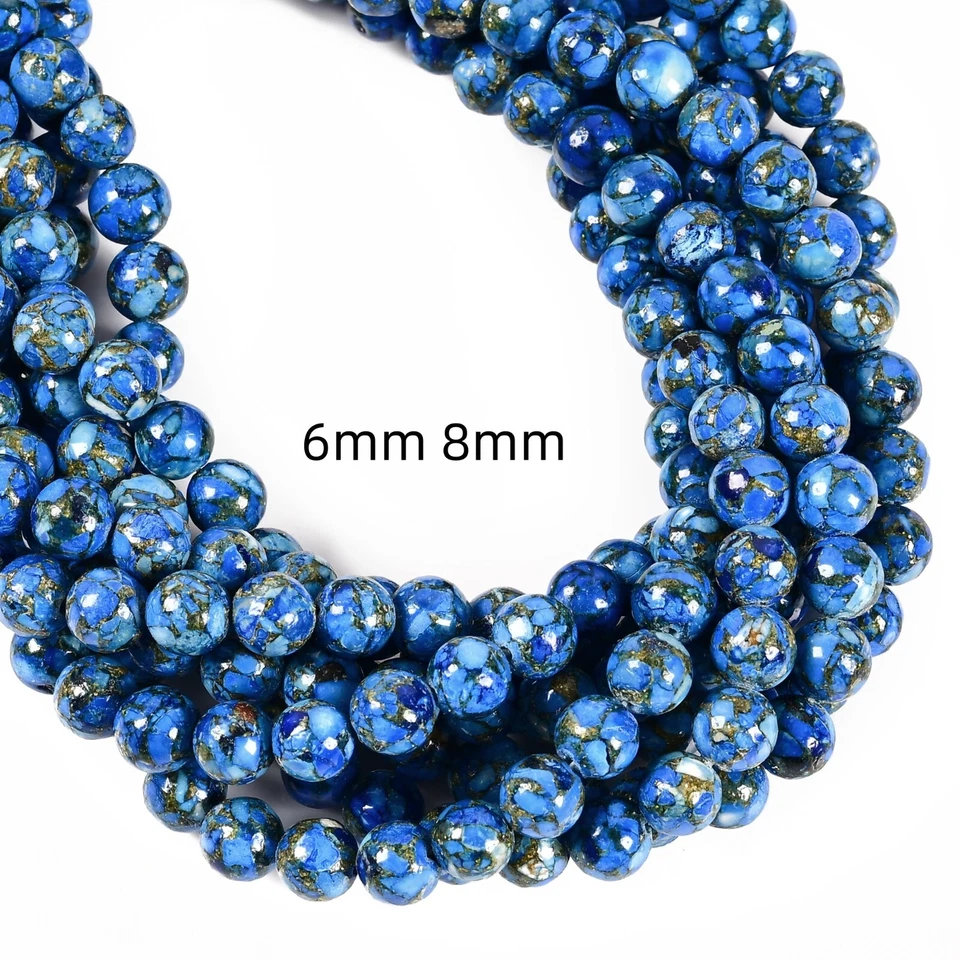 Mohave Copper Royal Blue Turquoise Smooth Round Beads 6mm 8mm 10mm 15.5'' Strand - Image 2 of 4