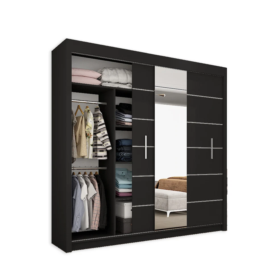 Modern 2 &3 Mirror Sliding Doors wardrobes 3 sizes , 3 colours  - Lisbon - Image 2 of 4