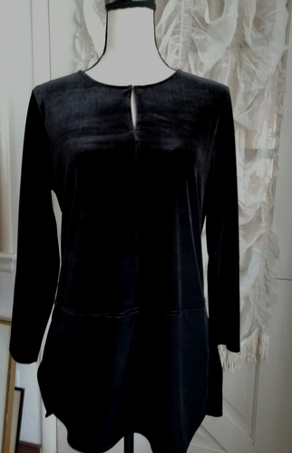 Lauren Ralph Lauren tunica velluto donna blusa nera collo buco della serratura taglia M - Foto 1 di 3