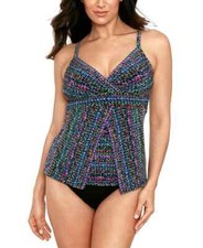 Miraclesuit Women's Stitch It Cleo V-Neck Tankini Top Size 10 Multi New