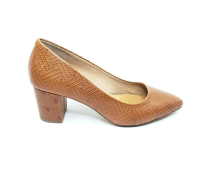 Corso Como Textured Block Heel Pumps Tan Leather Brown Pointed Toe Womens US 9.5