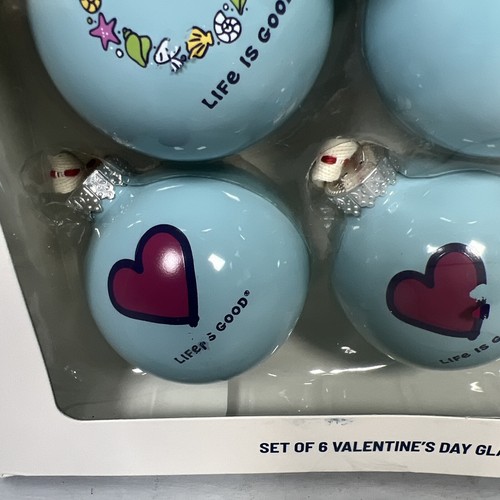 2 Boxes Of 6 Life Is Good Valentine’s Day Glass Ornaments Heart & Seashell Heart - Picture 13 of 17