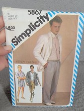 UNCUT Simplicity 5866 Men Teen Pants Shorts Shirt  Jacket Waist 29 Pattern