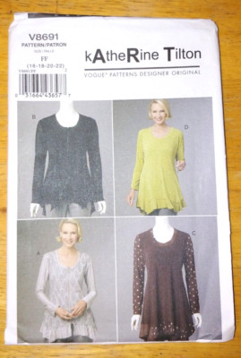 Vogue  Pattern 8691 Misess' Knit Top Long Sleeves Flounced Hem Sizes 16 - 22