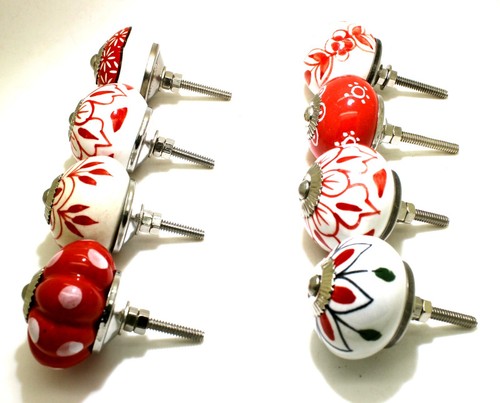 8 Pcs Ceramic Kitchen Cabinet Door Drawer Vintage Knob Pulls 38 MM Red & White - Picture 4 of 6