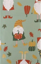 Gnomes Among Autumn Leaves and Pumpkins Vinyl Flannel Back Tablecloth Var Sizes