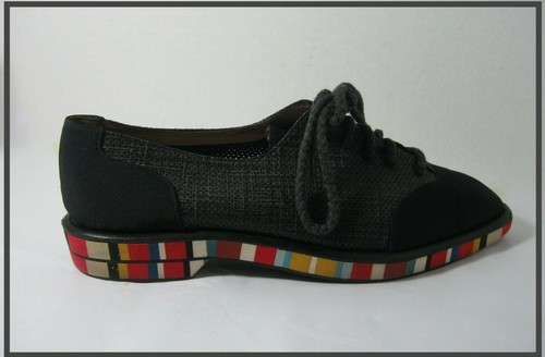 SELTENES PAAR! Pancaldi Damen CapToe Schnürschuhe Oxford-Schuhe Leder & Stoff 6,5 B Italien - Bild 3 von 12