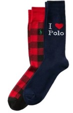       2 Pair Men's Polo Ralph Lauren I Love Polo, Buffalo Check Thick Socks    