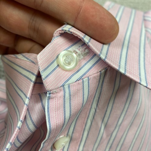 Camisa Borrelli Napoli Oxford Abotonada 16 Grande Rosa Blanco Italia Vestido Preparación Para Hombres - Imagen 6 de 13