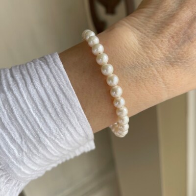 Classic White Round Pearl Bracelet, 6mm Freshwater Pearl Wristlet, Gift for Her