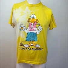 VTG 80s Single Stitch T Shirt I Don’t Do Mornings Cartoon Duck Screen Stars L