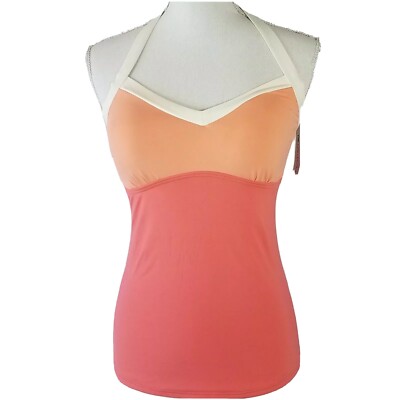 DownEast Womens Swimsuit Tankini Halter Style Pink Multcolor Colorblock Medium