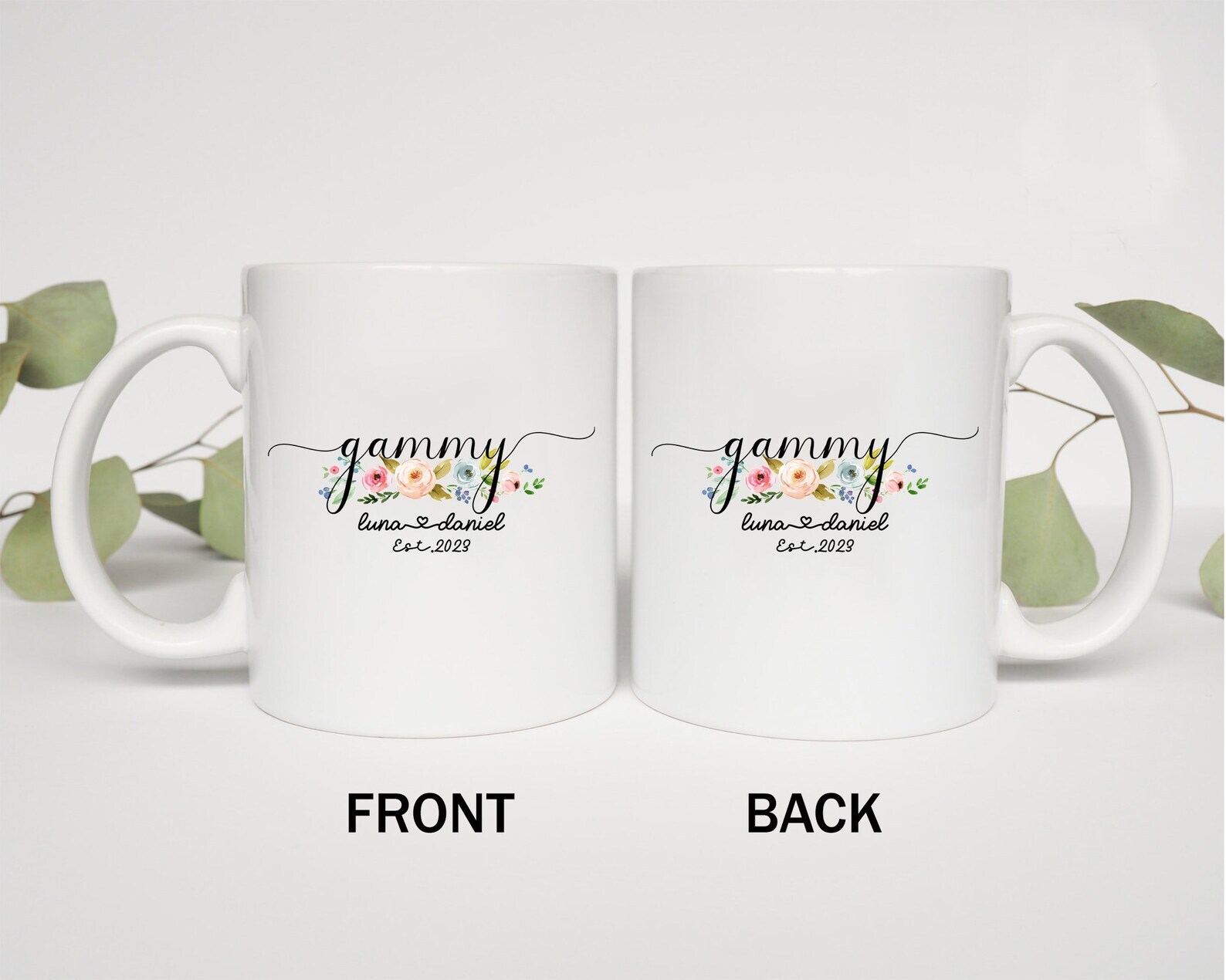 Custom Gammy Est 2023 Mug Gammy Floral With Kids Name Promoted To Gammy Retro Co
