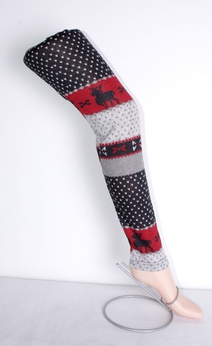 AZTEC FAIRISLE NORDIC REINDEER SNOWFLAKE NOVELTY CHRISTMAS WOOL KNIT LEGGINGS 8 - Picture 9 of 11