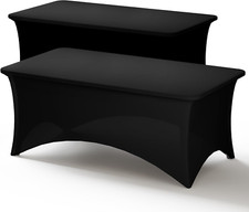 6FT Table Cloth for Rectangle Table, 2 Pack Black Tablecloths Rectangular Stretc