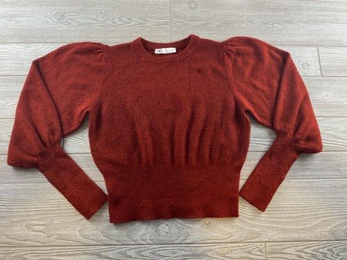 Zara Maroon Crewneck Balloon Sleeve 