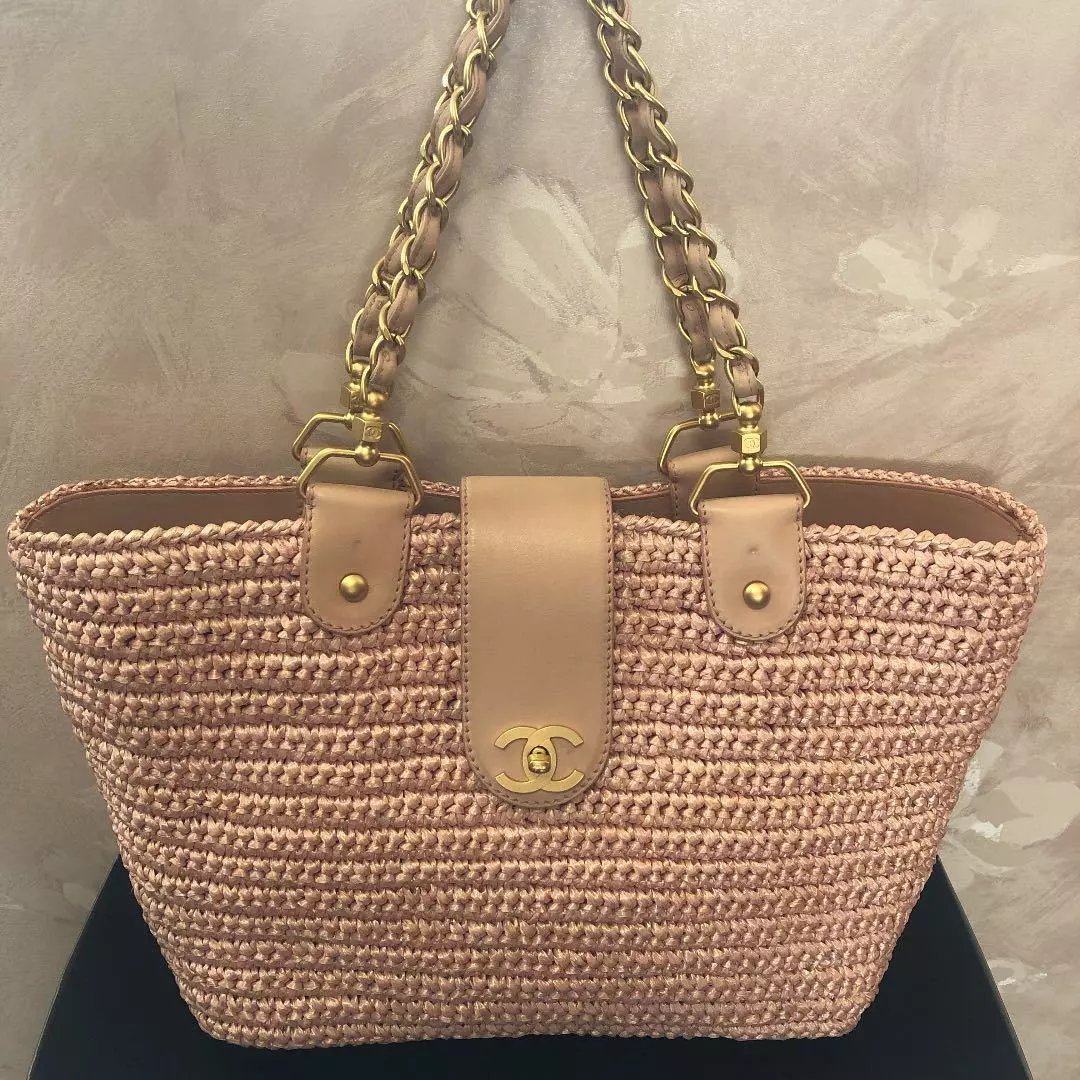 Chanel Light Pink Woven Straw Large Deauville Tote Bag. Condition