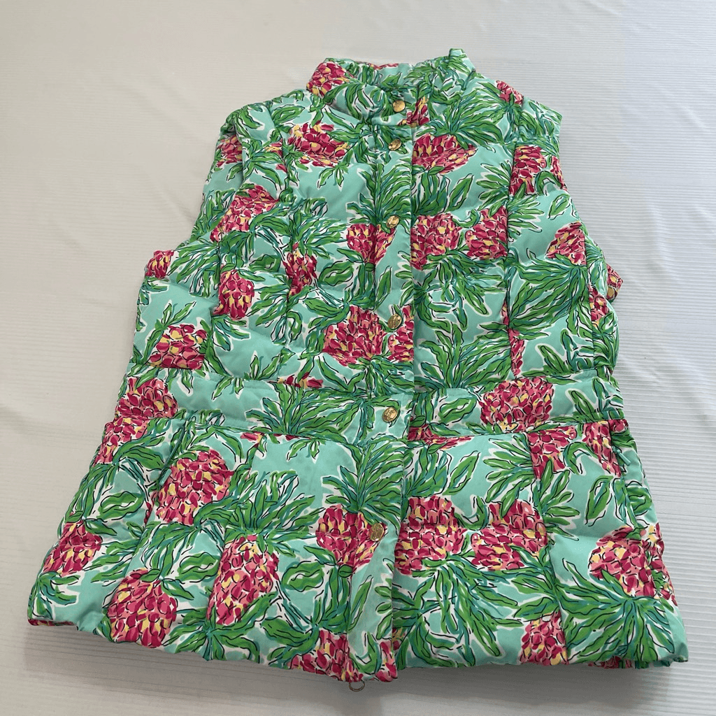 Lilly Pulitzer Spike The Punch Pineapple Lauren Down Puffer Quilted Vest Small