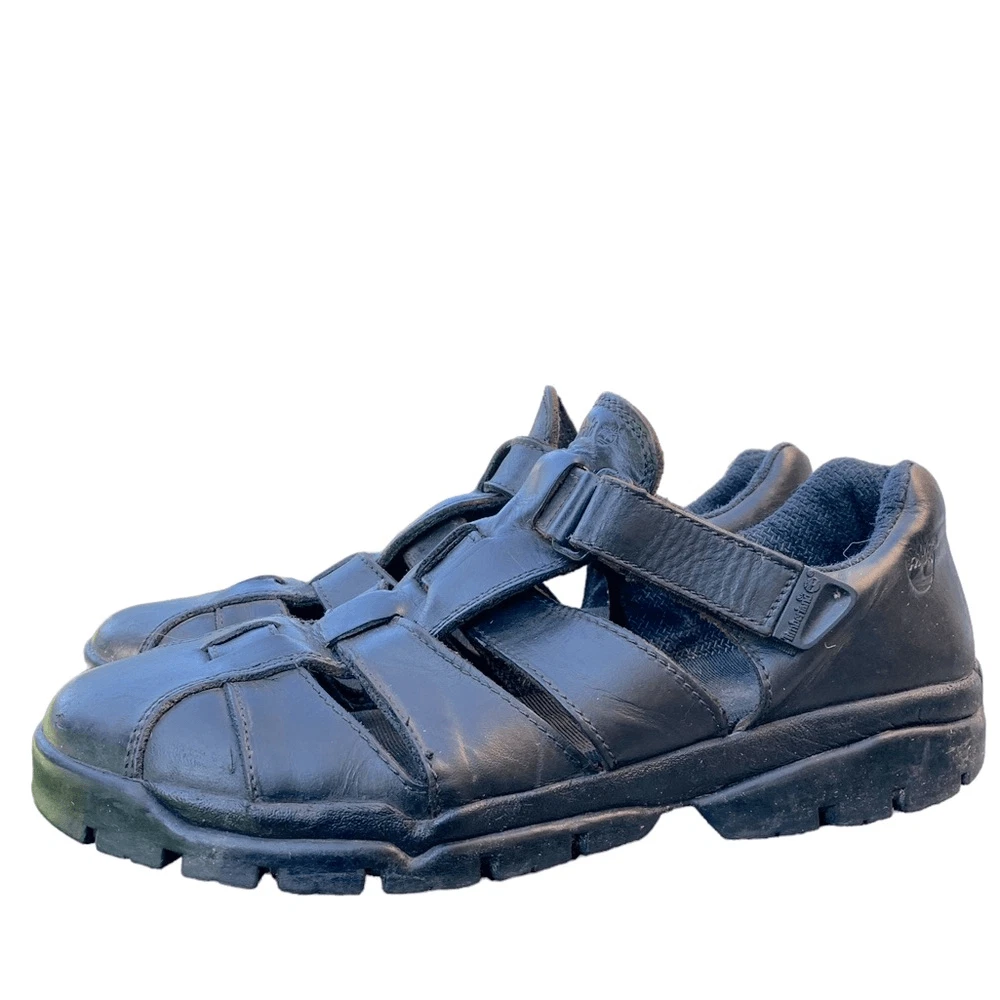 Sandali da pescatore Timberland in pelle marrone scuro punta chiusa gancio e passante taglia 13