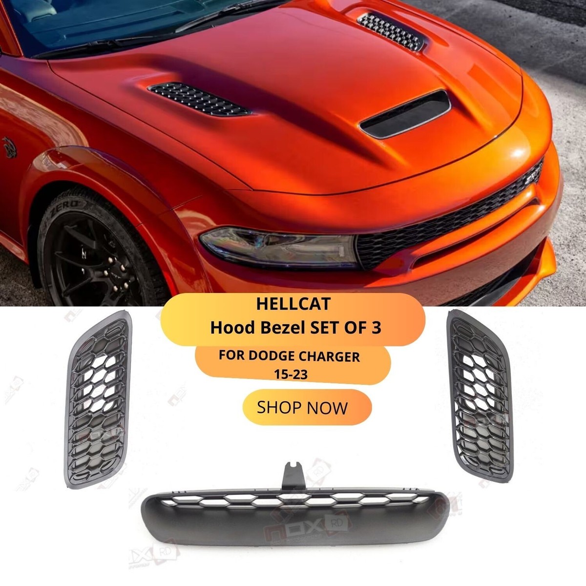 FOR DODGE CHARGER HELLCAT Hood Bezel set of 3 FOR 2015-2023