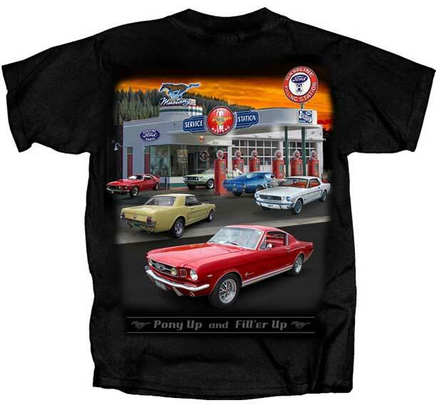 Ford Motor Company MUSTANG Pony Up & Fill' Er Gas Stazione Auto T Shirt Fmmfu B