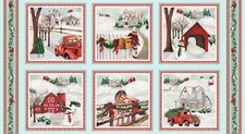 23" Fabric Panel | Blank Christmas Wintry Mix Pickup Truck Bridge Barn Block