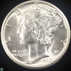 1935-S Mercury  Dime - Uncirculated Details: Bent