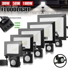 LED Floodlight PIR Sensor Motion 20/30/50/100W Security Flood Light Outdoor Lamp