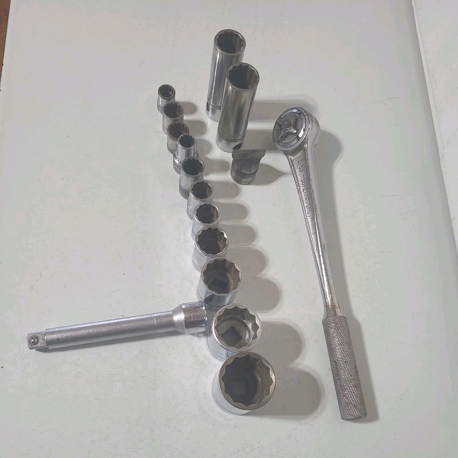 Vintage 15 Pc Williams 1/2" Dr. Mixed Socket Set Scroll Logo S-52 Ratchet Tools 