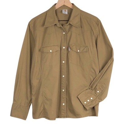 CARHARTT Western Pearl Snap Shirt Women's Sz XL Tan Khaki Cotton L/S W8002DKH