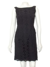*SALE!* Milly of NY Black Cotton Eyelet Bateau Neck Sheath Dress sz 4 w Pockets!