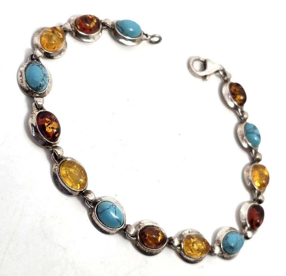 Pulsera Tenis Naranja y Amarillo Ámbar Azul Howlite Plata de Ley Foto 2 de 4