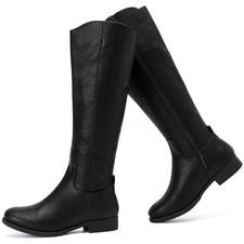 Women's Knee High Boots Stylish Comfort Round Toe Tall Riding Combat Boot Cla...