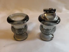 RONSON CROWN VARAFLAME SILVER PLATED TABLE LIGHTER WITH SMOKE COLORED HOLDERS