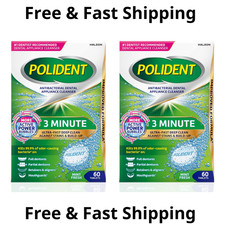 Polident 3 Minute Antibacterial Dental Appliance Cleanser Tablets 60 Count 2 PC