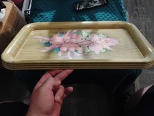 4 Vintage Lap Serving Trays   Floral  18?  By 11" Tin Metal Set Of 4