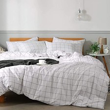 100 Natural Cotton 3pcs Plaid Duvet Cover Oversized King 120" 98" 0603