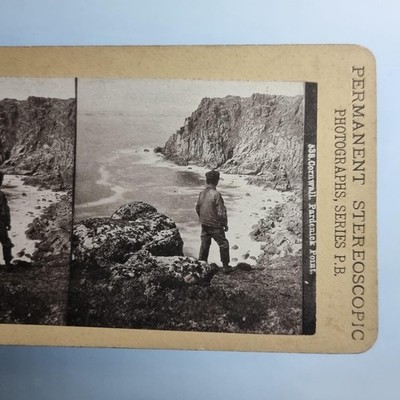 Lands End Stereoansicht um 1890 Cornwall Pardenick Point viktorianischer Junge