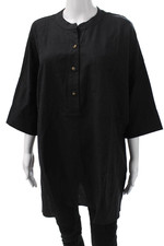 Show Me Your Mumu Womens Black Button-Up Tunic 3/4 Sleeve Linen Rayon Size M